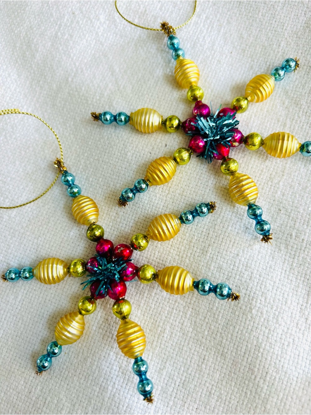 Vintage repurposed mercury, glass bead flowers holiday Christmas ornaments